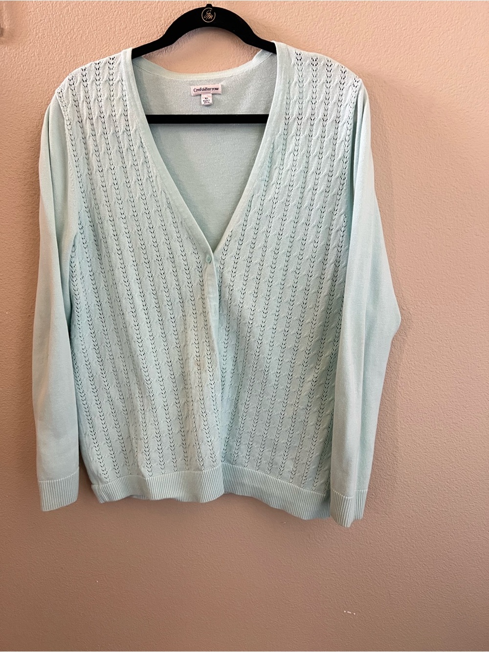 croft & barrow Mint Green Openwork V-Neck Cardigan